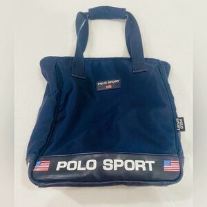 Vintage Polo Ralph Lauren Sport Logo Nylon Tote Bag, Medium Size, Navy Blue